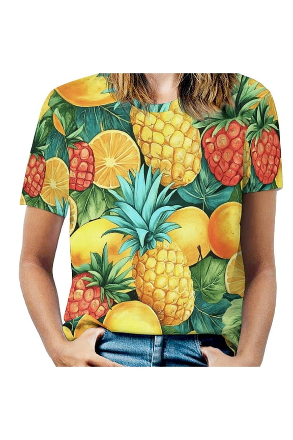 Lunarable Pineapple T Shirts Basic T-Shirt Short Sleeve Ladies Tee Shirt Summer Graphic Clothing