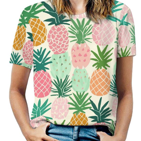 Lunarable Pineapple T Shirts Basic T-Shirt Short Sleeve Ladies Tee Shirt Summer Graphic Clothing