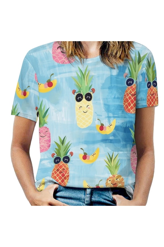 Lunarable Pineapple T Shirts Basic T-Shirt Short Sleeve Ladies Tee Shirt Summer Graphic Clothing