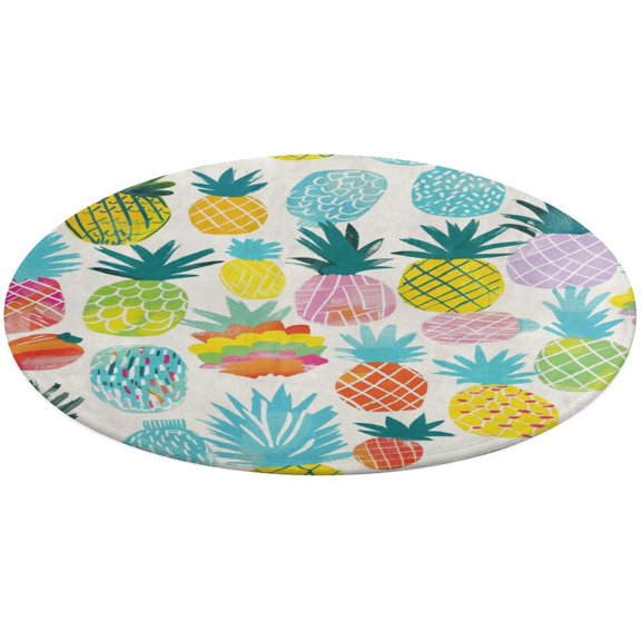 Lunarable Pineapple Washable Round Rug -Circle Area Rugs for Nursery Bedroom, Vintage Non Slip Non Shedding Low Pile Carpet for Living Room Coffee Table Entryway