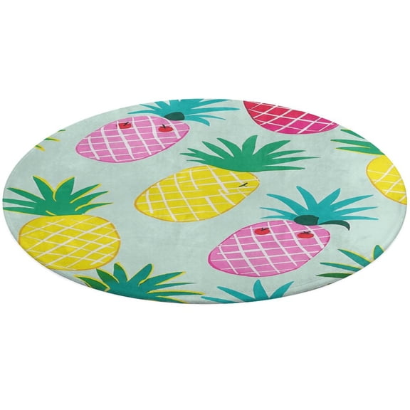 Lunarable Pineapple Washable Round Rug -Circle Area Rugs for Nursery Bedroom, Vintage Non Slip Non Shedding Low Pile Carpet for Living Room Coffee Table Entryway