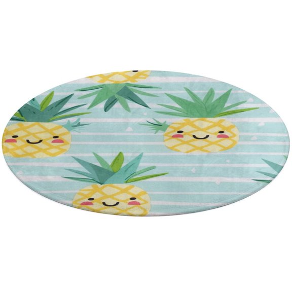 Lunarable Pineapple Washable Round Rug -Circle Area Rugs for Nursery Bedroom, Vintage Non Slip Non Shedding Low Pile Carpet for Living Room Coffee Table Entryway
