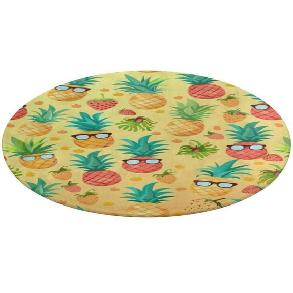Lunarable Pineapple Washable Round Rug -Circle Area Rugs for Nursery Bedroom, Vintage Non Slip Non Shedding Low Pile Carpet for Living Room Coffee Table Entryway