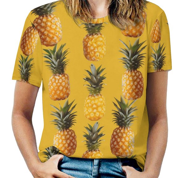 Lunarable Pineapple Women's Short Sleeve T-Shirt Crew Neck Casual Summer Trendy Loose Fit Tops