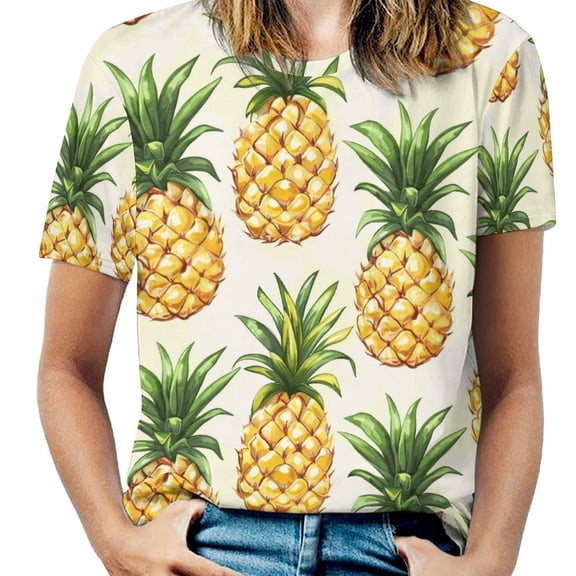 Lunarable Pineapple Women's Short Sleeve Tops Casual Blouses T Shirt