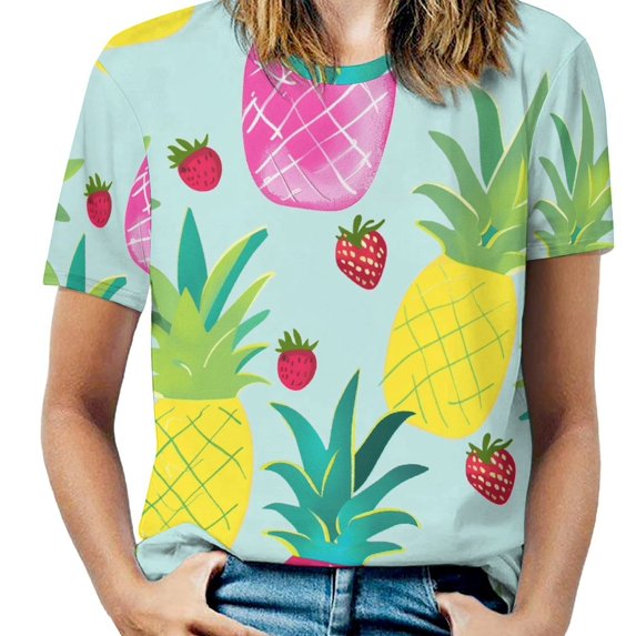 Lunarable Pineapple Women's Short Sleeve Tops Casual Blouses T Shirt