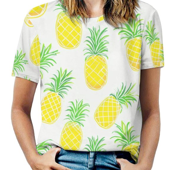 Lunarable Pineapple Women's Short Sleeve Tops Casual Blouses T Shirt