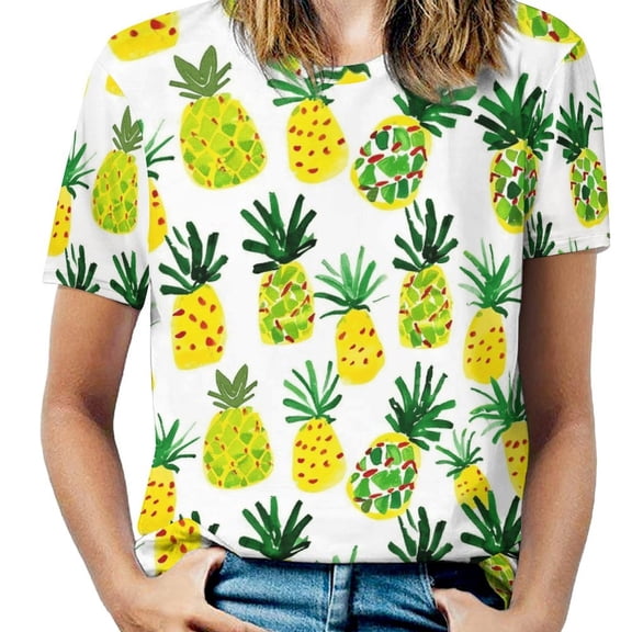 Lunarable Pineapple Women's Short Sleeve Tops Casual Blouses T Shirt