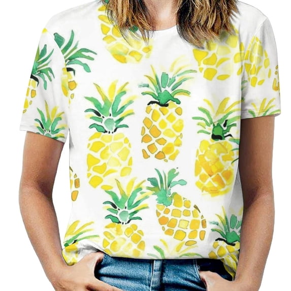 Lunarable Pineapple Women's Short Sleeve Tops Casual Blouses T Shirt