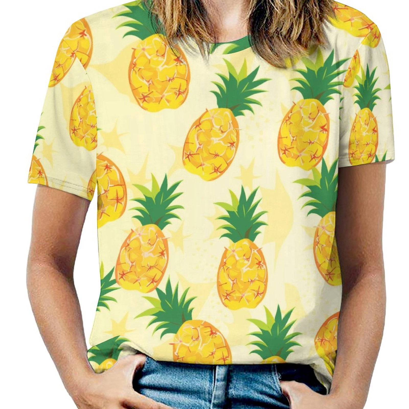 Women's Athletic Crew Neck T-Shirt - Pineapple Paradise - Hibiscus Blush