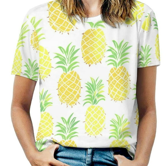 Lunarable Pineapple Womens Tops Women's Fashion Casual Short Sleeve Flower Print Round Neck Pullover Top Blouse