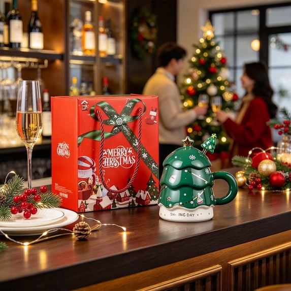 Lunargent Christmas Mug Indoor Outdoor Ceramic Coffee Cup with Lid and ...