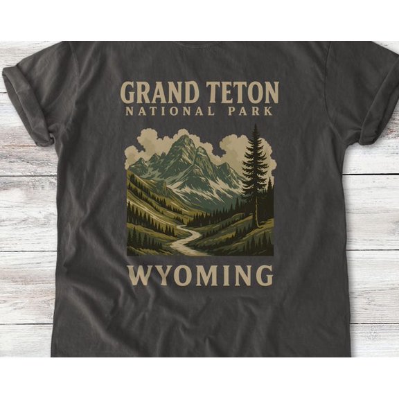 Lunari Grand Teton Shirt, National Park Tee, Wyoming Mountains Hiking Dad, Retro Nature T-Shirt, Outdoor Camping Shirt