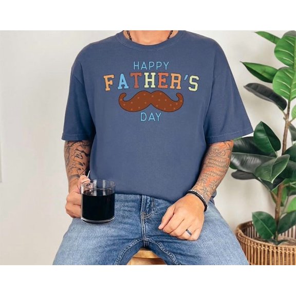 Lunari Happy Father's Day Shirt, Mustache Dad T-Shirt, Grandpa Mustache Father's Day Gift Shirt, Cute Father's Day T-Shirt From