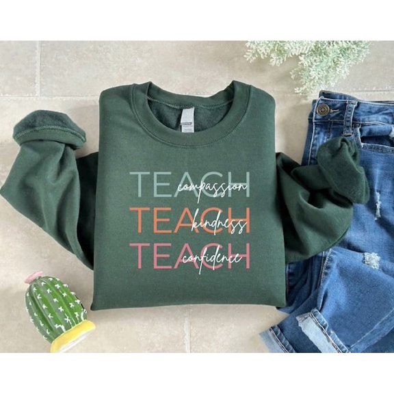 Lunari Teacher Sweatshirt, Cute Teach Sweatshirt, Compassion Kindness Confidence Teacher Sweatshirt, Teacher Appreciation,Group Teacher Sweatshirt, Sweatshirt Size S-5Xl