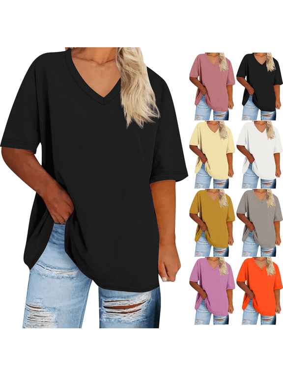 Womens Plus Size T Shirts Oversized Tees Summer Short Sleeve V Neck Trendy Tunic Blouses Tops Casual Shirts