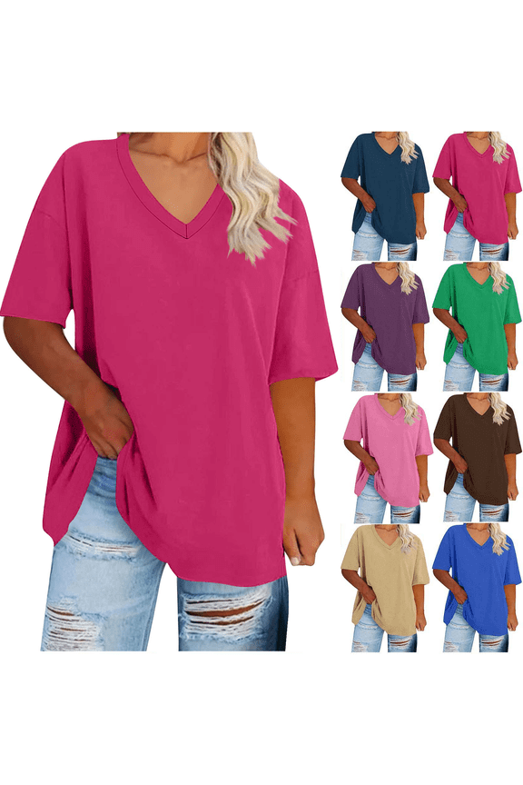 Womens Plus Size V-Neck T-Shirts Summer Short Sleeve Shirts for Women Tunic Tops Blouse Shirts Size S-5XL