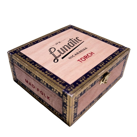 Lunatic Torch Mad Folk Empty Wood Cigar Box 6" x 5.5" x 2.5"