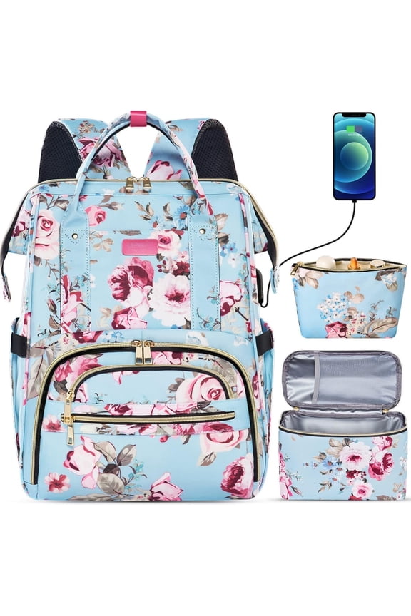 Lunch Backpack 15.6 Inch Laptop Backpack for Women with USB Port Nurse Teacher Work Backpack Cooler Insulated Lunch Bag Daypacks for Work Picnic Travel Anti-