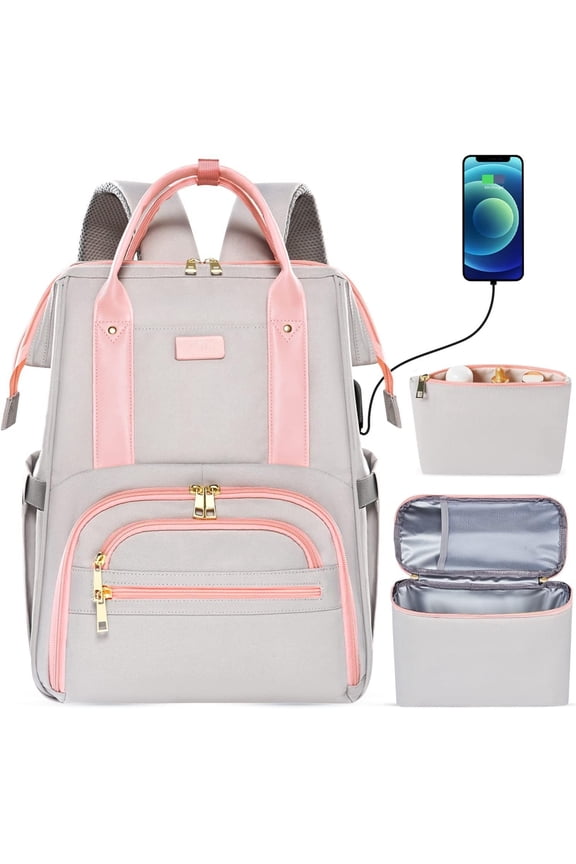 Lunch Backpack 15.6 Inch Laptop Backpack for Women with USB Port Nurse Teacher Work Backpack Cooler Insulated Lunch Bag Daypacks for Work Picnic Travel Anti-