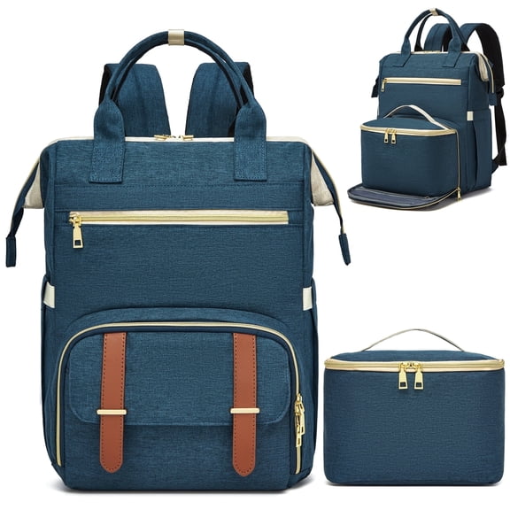 Lunch Backpack, 15.6 Inch Laptop Backpack with USB Port, Stylish Nurse, Teacher and Work Bag with Insulated Cooler Lunch Box for Women, Blue