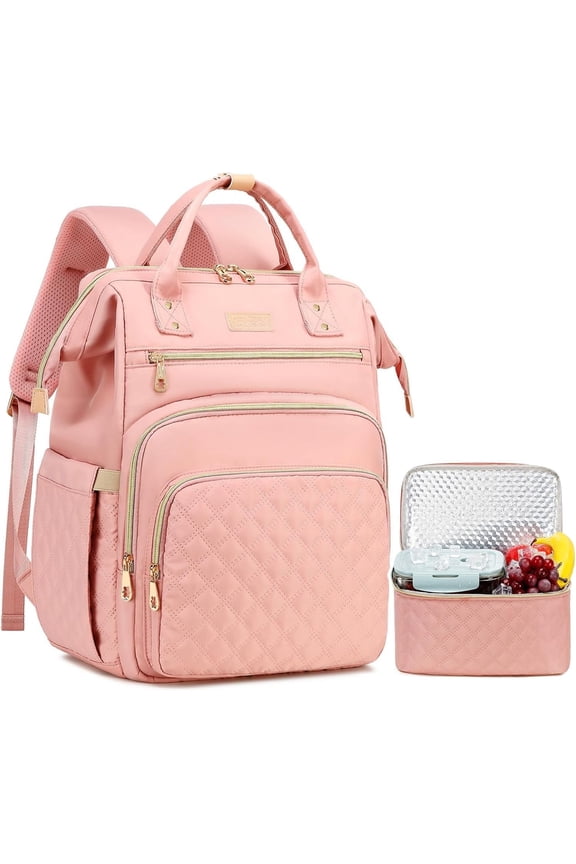 Lunch Backpack, 15.6 inch Laptop Backpack with Insulated Lunch Bag, Backpack Cooler for Women, Large Travel Backpack Lunch Box Compartment, Work Computer Backpack, Teacher College Book Bag,