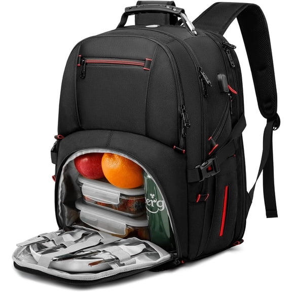 Lunch Backpack for Men, 17.3 Inch Insulated Cooler Backpack Lunch Box Backpack with USB  Port,  Daypack College Laptop Backpack, Water Resistant Computer Work Backpack for Travel