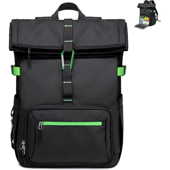 Lunch Backpack for Men Work, 15.6 Laptop Backpack with Lunch Box Compartment, Insulated Lunch Bag for Business College Beach Camping Picnics, Womens Gifts Cooler Backpacks, Black