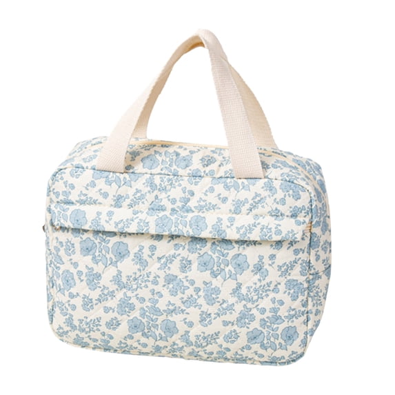 Lunch Bag 1 | Cute Floral Quilted Lunch Tote for Women with Front Pocket Insulated Cooler Bag for Work Easy Carry Lightweight Lunch Container#, 27X19X1.5 cm, Light Blue
