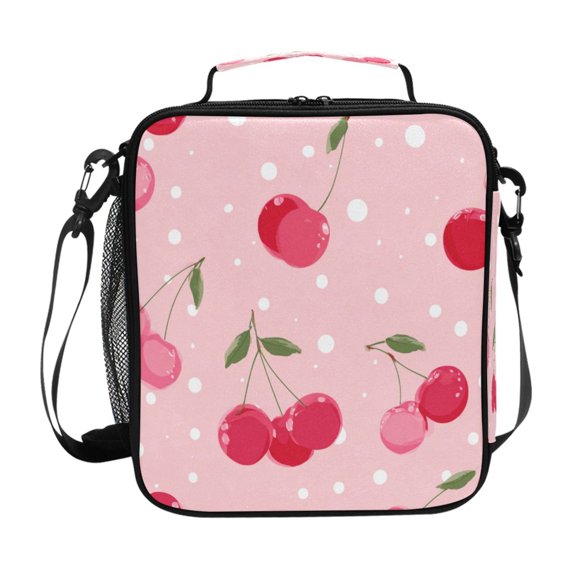 Lunch Bag 10.5*3.5*9.5 Inches Cooler Bag Lunch Bag Insulation Portable Durable Fashion Bright Cherry Blossom Pattern