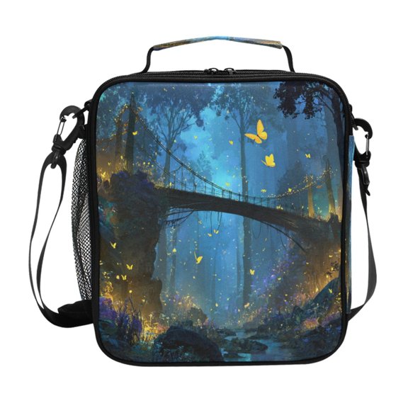Lunch Bag 10.5*3.5*9.5 Inches Cooler Bag Lunch Bag Insulation Portable Durable Fashion Enchanted Forest Glowing Bridge