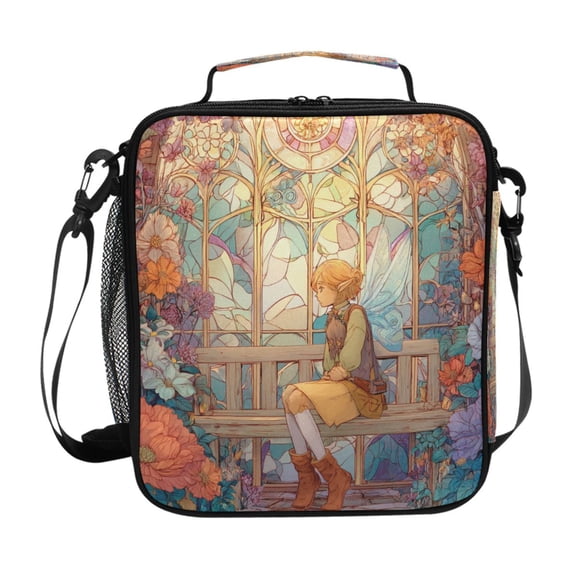 Lunch Bag 10.5*3.5*9.5 Inches Cooler Bag Lunch Bag Insulation Portable Durable Fashion Whimsical Fairy on Bench