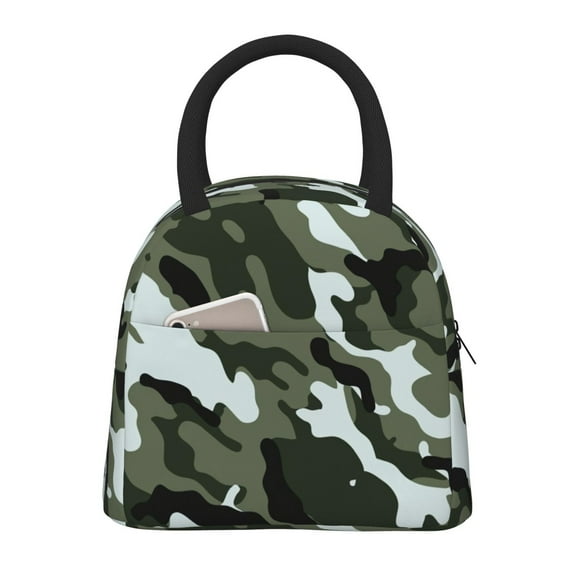 Lunch Bag Army Camouflage Reusable Insulated Lunch Tote Cooler Box for Women Men Black