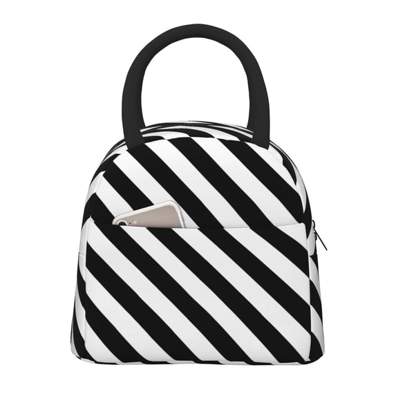 Lunch Bag Black And White Stripe Reusable Insulated Lunch Tote Cooler Box for Women Men Black