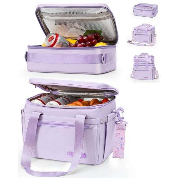 Lunch Bag Box for Women, Gifts for Women 3 in 1 Cooler Bag Large Insulated Removable Double Deck Leak-Proof Lunch Box for Work Outdoor Picnic