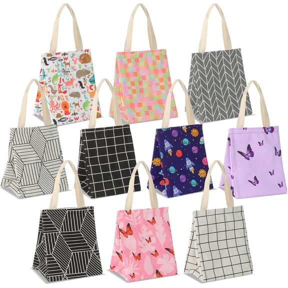 Lunch Bag Bulk 8.3 x 6.7 x 10.24 Inch Insulated Reusable Lunch Bags with Aluminum Foil Leakproof Portable Thermal Cooler Bag for Women Men Office Work Beach Travel School10 Pcs