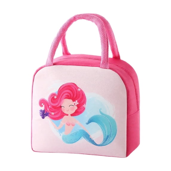 Lunch Bag, Cartoon Patterned Insulated Bento Box Portable Handheld Thermal Cooler Pouch Leakproof Outdoor Picnic Work Travel Food Storage Carrier Tote Bag for Adults 7.48x9.06in Hot Pink