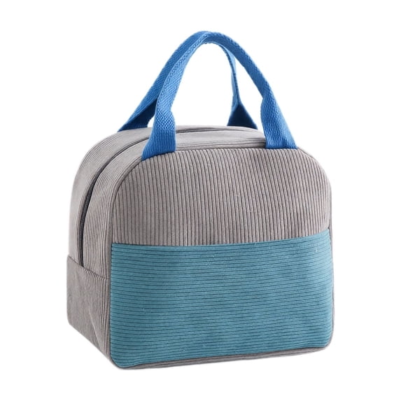 Lunch Bag, Corduroy Color Block Design with Handle Strap and Reusable Portable Insulation Handbag for Women Adult Office Work Outdoor Picnic Tote Gear Gray