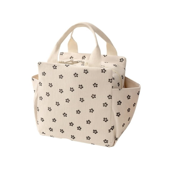 Lunch Bag Fashion Corduroy Lunch Bag Large Capacity Insulated Food Tote Reusable Cooler Bag Work Picnic Travel Meal Container Thermal Insulation Portable Insulated Bag