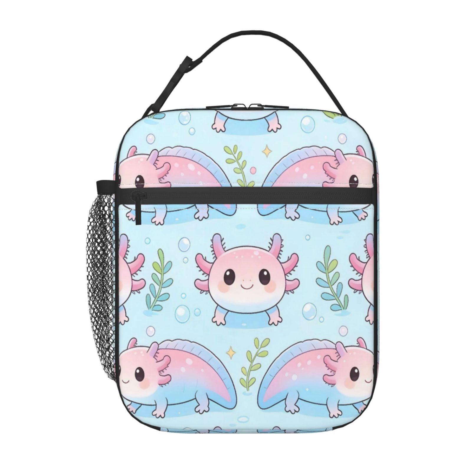 Lunch Bag For Women Men Insulated Portable Lunch Box Bento Box Office Picnic Travel Cooler Bag Adorable Pink-To-Blue Gradient Axolotl