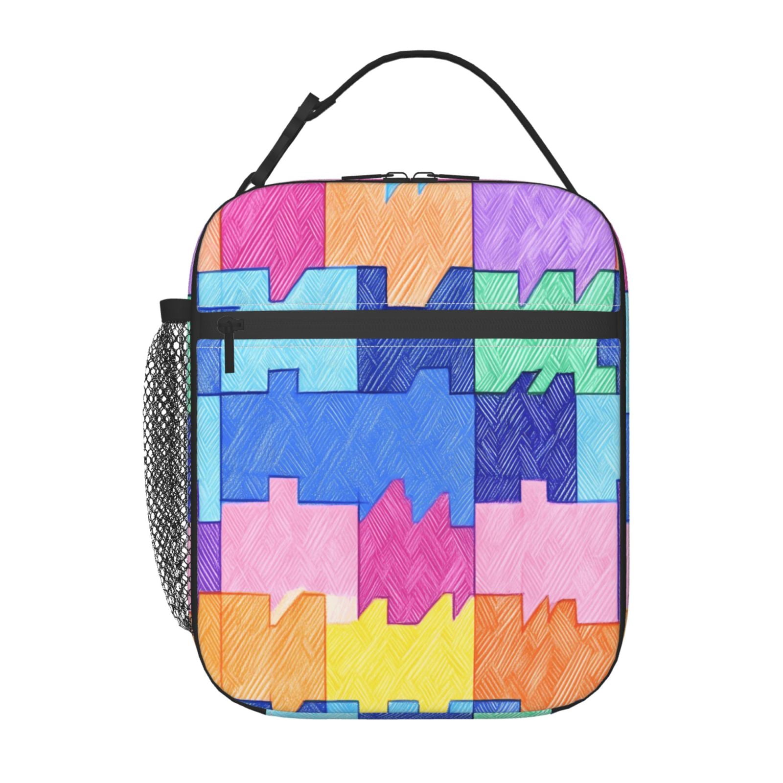 Lunch Bag For Women Men Insulated Portable Lunch Box Bento Box Office Picnic Travel Cooler Bag Aliceblue Colorful Houndstooth Hand-Drawn Sketch_3