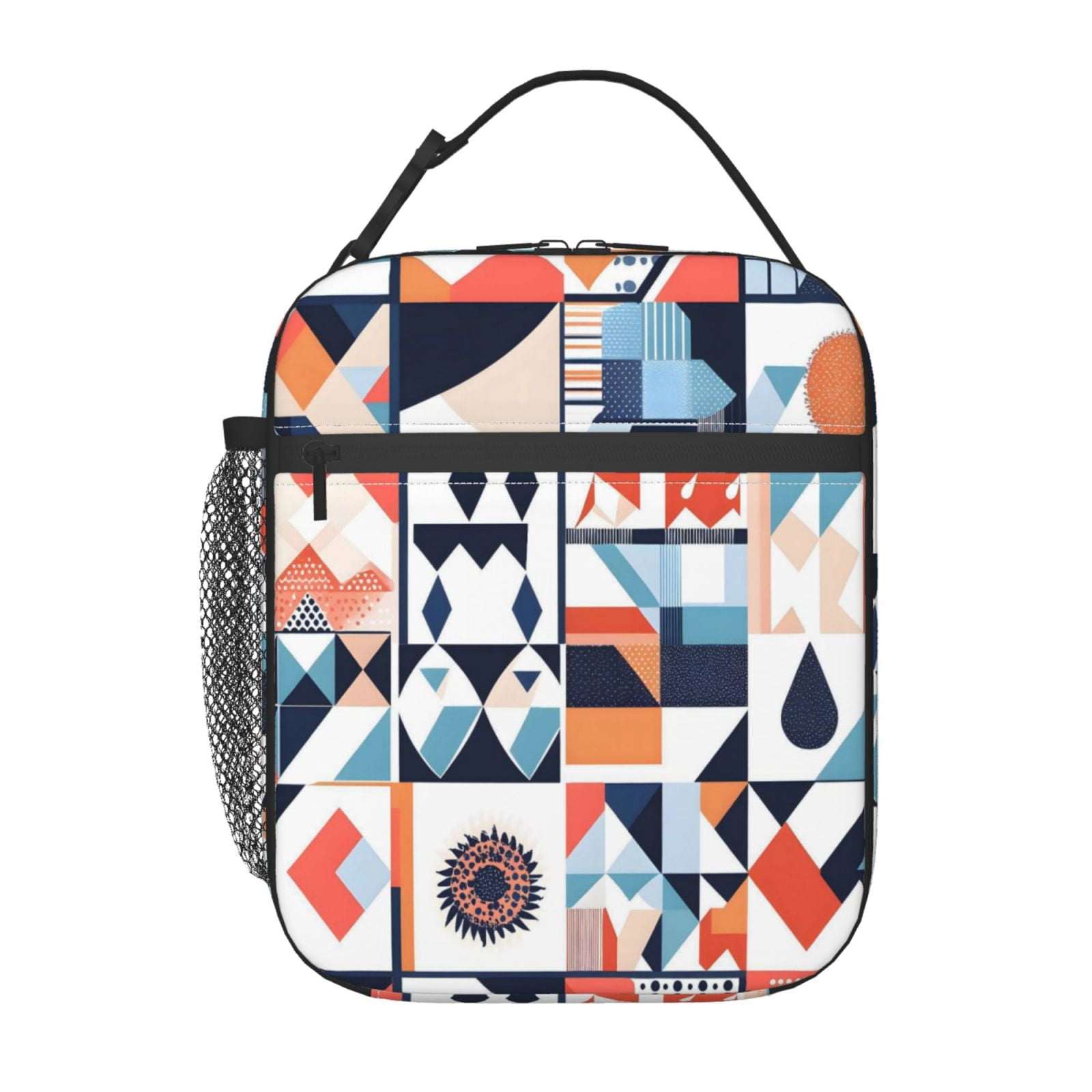 Lunch Bag For Women Men Insulated Portable Lunch Box Bento Box Office Picnic Travel Cooler Bag Aliceblue Geometric Patterns_4