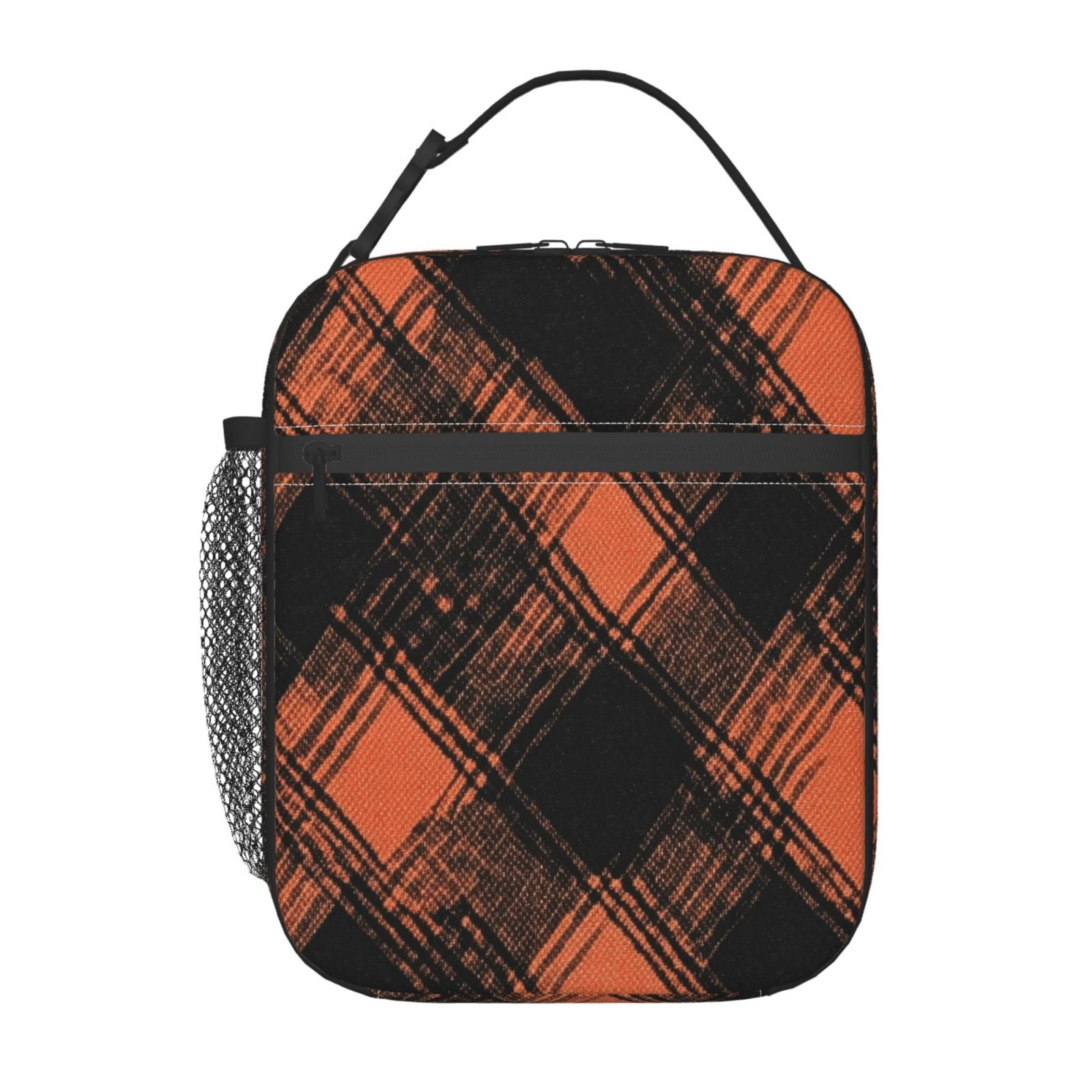 Lunch Bag For Women Men Insulated Portable Lunch Box Bento Box Office Picnic Travel Cooler Bag Argyle Plaid Darksalmon_1