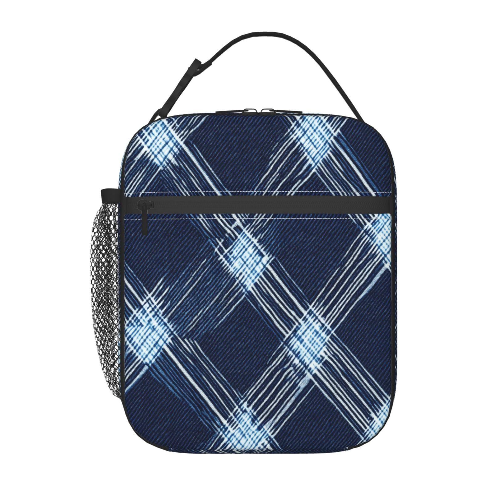 Lunch Bag For Women Men Insulated Portable Lunch Box Bento Box Office Picnic Travel Cooler Bag Argyle Plaid Deepskyblue_4