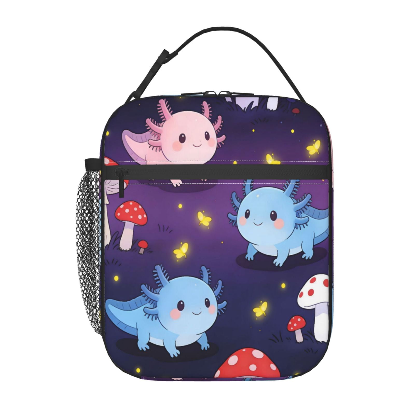 Lunch Bag For Women Men Insulated Portable Lunch Box Bento Box Office Picnic Travel Cooler Bag Axolotl And Mushrooms