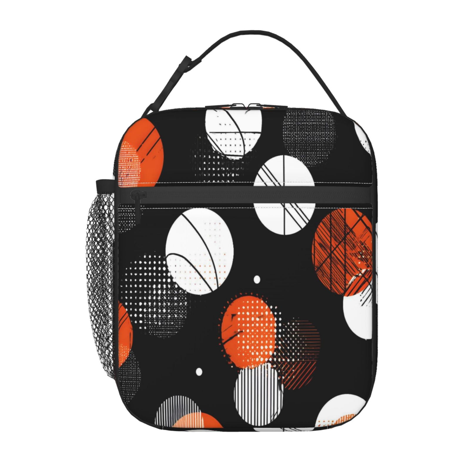 Lunch Bag For Women Men Insulated Portable Lunch Box Bento Box Office Picnic Travel Cooler Bag Black And Orange Basketball Theme