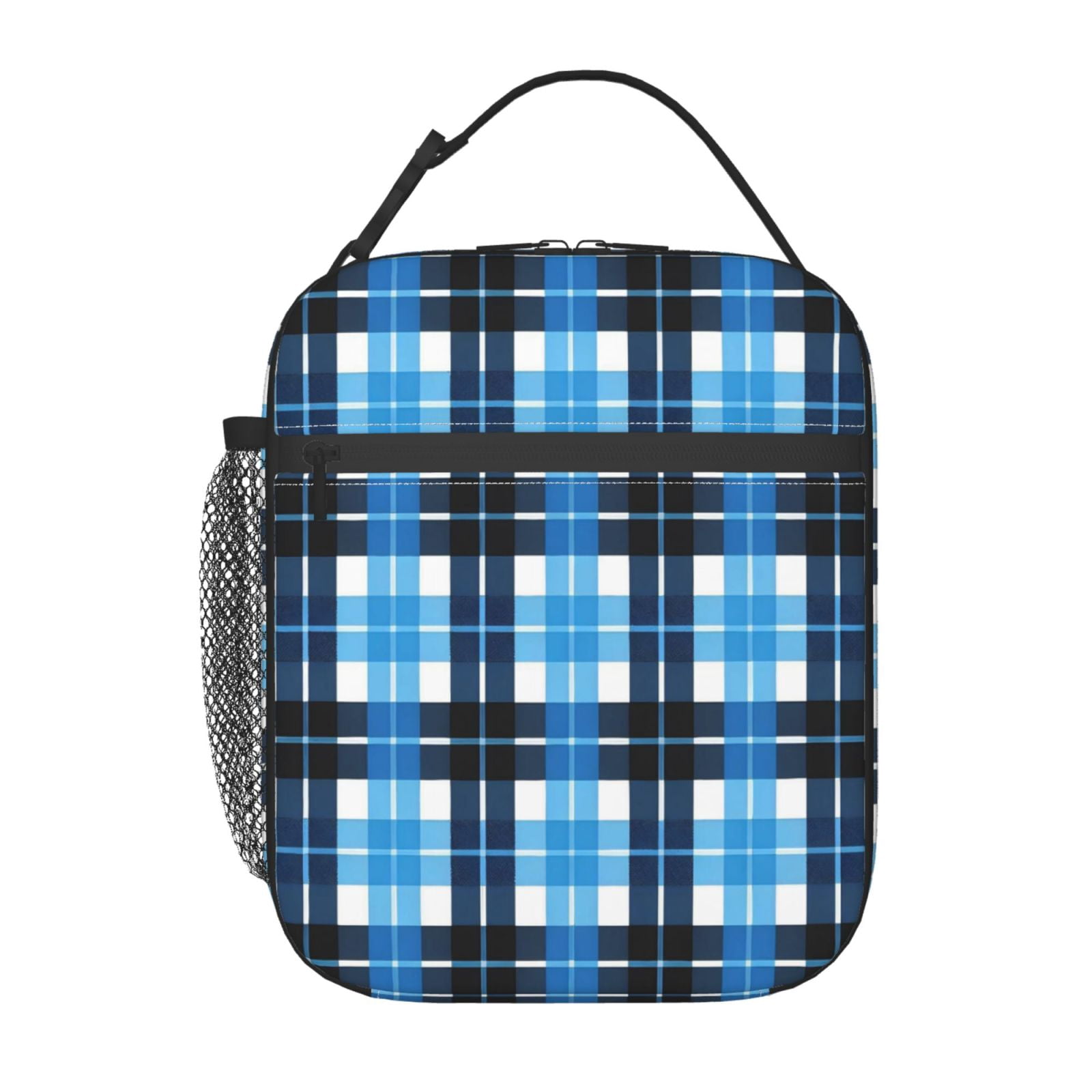 Lunch Bag For Women Men Insulated Portable Lunch Box Bento Box Office Picnic Travel Cooler Bag Blue And Black Checkered Pattern