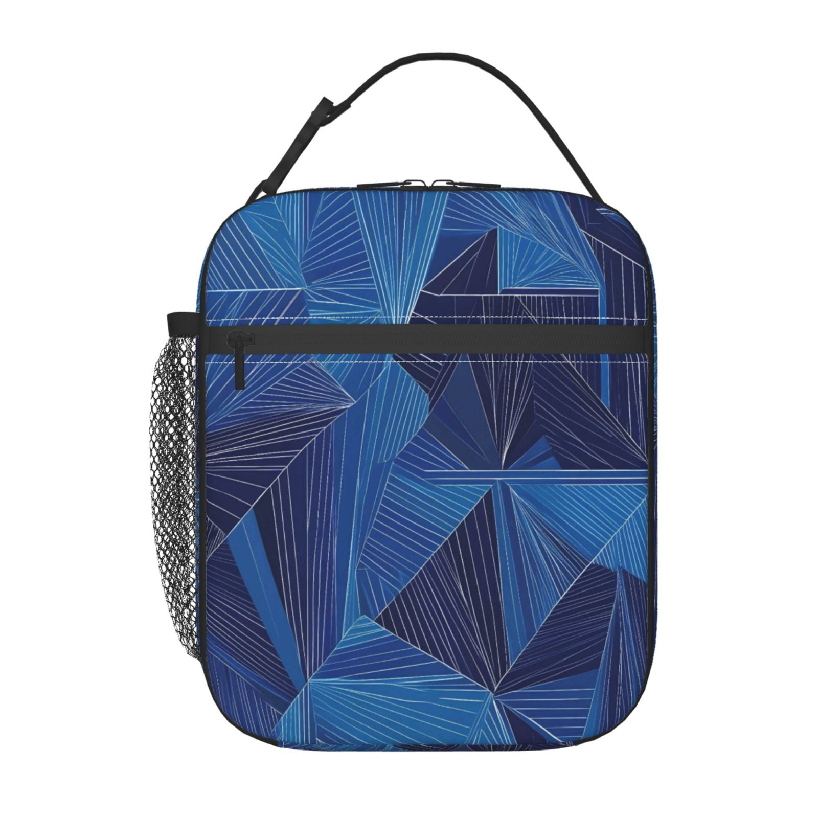 Lunch Bag For Women Men Insulated Portable Lunch Box Bento Box Office Picnic Travel Cooler Bag Blue Geometric Lines_2