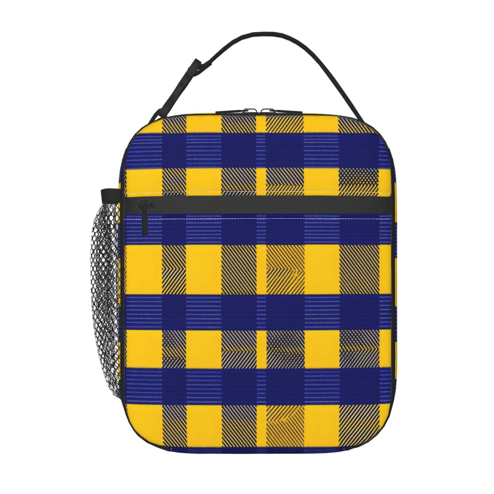 Lunch Bag For Women Men Insulated Portable Lunch Box Bento Box Office Picnic Travel Cooler Bag Buffalo Plaid Check Yellow Royal Blue