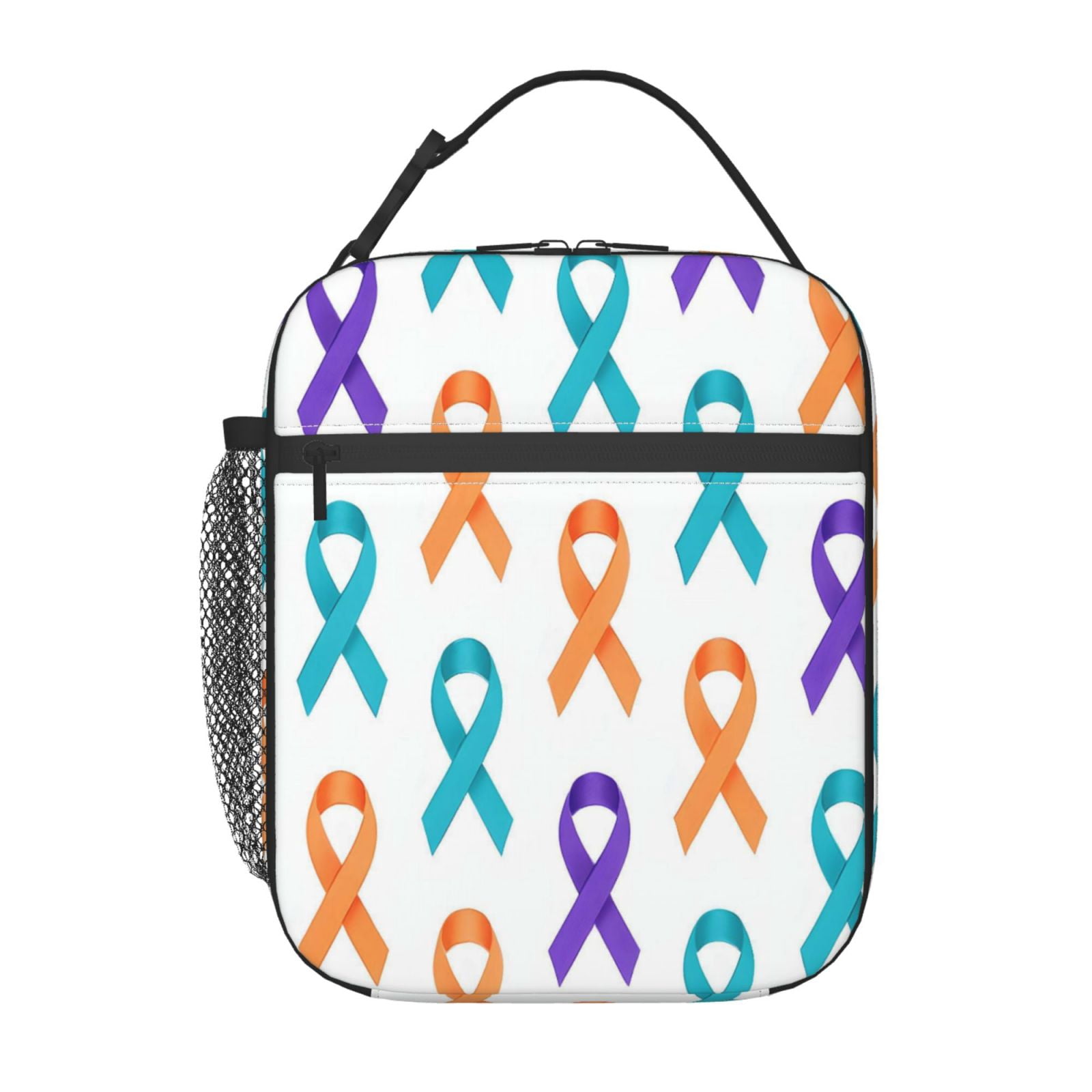 Lunch Bag For Women Men Insulated Portable Lunch Box Bento Box Office Picnic Travel Cooler Bag Cancer Awareness Ribbon Pattern - Modern Grid